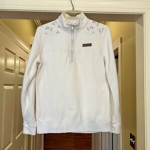 EUC Womens Vineyard Vines White Blue Sailboat Print 1/2 Zip Pullover Shirt SMALL